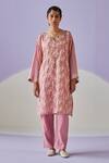 Buy_Surbhi Gupta_Pink Kurta Cotton Silk Print Hand Block Blossomy Trouser Set _at_Aza_Fashions