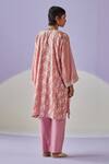 Shop_Surbhi Gupta_Pink Kurta Cotton Silk Print Hand Block Blossomy Trouser Set _at_Aza_Fashions