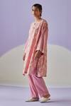 Surbhi Gupta_Pink Kurta Cotton Silk Print Hand Block Blossomy Trouser Set _Online_at_Aza_Fashions