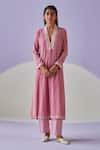 Buy_Surbhi Gupta_Pink Crinkled Straight Kurta With Trouser_at_Aza_Fashions
