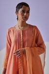 Shop_Surbhi Gupta_Orange Kurta Cotton Silk Embroidery Floral Block Print Trouser Set  _Online_at_Aza_Fashions