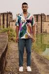 Kharakapas_Blue Twill Cotton Pleated Trouser _Online_at_Aza_Fashions