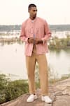 Buy_Kharakapas_Peach Twill Cotton Spoonbill Solid Shirt  _at_Aza_Fashions