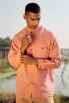 Shop_Kharakapas_Pink Linen Coral Crane Shirt  _Online_at_Aza_Fashions