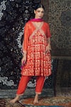 Buy_Jyoti Bansal_Orange Anarkali Lurex Georgette And Embroidered Pattern Gathered Set _at_Aza_Fashions