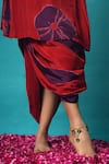 Buy_Jyoti Bansal_Red Crepe Tassels, Embroidery Round Neck Hand Tie And Dye Kurta With Skirt _Online_at_Aza_Fashions