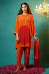 Buy_Jyoti Bansal_Coral Natural Crepe Tie Dye And Embroidered Abstract Dori & Mirror Kurta Set _at_Aza_Fashions