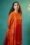 Shop_Jyoti Bansal_Coral Natural Crepe Tie Dye And Embroidered Abstract Dori & Mirror Kurta Set _at_Aza_Fashions