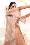 Payal & Zinal_Pink Net Embroidery Thread Cape Open Stripe Lehenga Set _at_Aza_Fashions