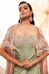 Shop_Payal & Zinal_Pink Imported Organza Embroidery Sequin Cape Open Leaf And Draped Lehenga Set _Online_at_Aza_Fashions