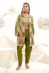 Buy_Payal & Zinal_Green Gajji Silk Embroidery Sequin Jacket Open Floral Dhoti Pant Set _at_Aza_Fashions