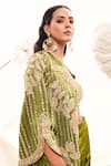 Payal & Zinal_Green Gajji Silk Embroidery Sequin Jacket Open Floral Dhoti Pant Set _Online_at_Aza_Fashions