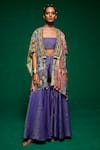 Buy_Payal & Zinal_Purple Chanderi Printed Abstract Cape Open Sharara Set _at_Aza_Fashions