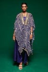 Buy_Payal & Zinal_Purple Gajji Silk Printed Geometric Cape Open Flared Pant Set _at_Aza_Fashions