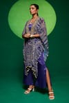 Buy_Payal & Zinal_Purple Gajji Silk Printed Geometric Cape Open Flared Pant Set _Online_at_Aza_Fashions