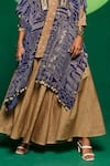 Payal & Zinal_Blue Georgette Printed Geometric Cape Open And Flared Pant Set _at_Aza_Fashions