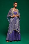 Buy_Payal & Zinal_Purple Georgette Printed Geometric Tribal Cape Open Sharara Set _at_Aza_Fashions