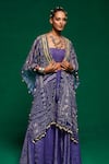 Payal & Zinal_Purple Georgette Printed Geometric Tribal Cape Open Sharara Set _Online_at_Aza_Fashions