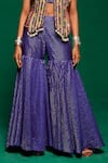 Payal & Zinal_Purple Muslin Printed Geometric Tribal Waistcoat Open Garden Sharara Set _at_Aza_Fashions