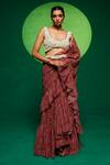 Payal & Zinal_Brown Georgette Printed Abstract Round Pre-draped Saree With Blouse_Online_at_Aza_Fashions