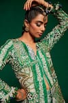 Buy_Payal & Zinal_Green Muslin Printed Floral V Neck Embroidered Jacket Kurta And Sharara Set _Online_at_Aza_Fashions