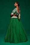 Payal & Zinal_Green Organza Embellished Pearl Leaf Neck Waistband Lehenga Set _Online_at_Aza_Fashions