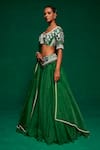 Buy_Payal & Zinal_Green Organza Embellished Pearl Leaf Neck Waistband Lehenga Set _Online_at_Aza_Fashions