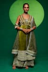 Buy_Payal & Zinal_Green Jumpsuit Pleated Spun Printed Abstract Jumpsuit Square Set With Shrug _at_Aza_Fashions