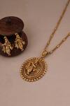 Shop_Smars Jewelry_Gold Plated Stones, Beads Temple Pendant Necklace Set _at_Aza_Fashions