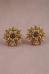 Shop_Smars Jewelry_Gold Plated Stones Carved Floral Stud Earrings _at_Aza_Fashions