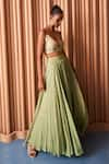 Shop_Rishi and Vibhuti_Green Chanderi Embroidery Trim Lace Blouse Sequin Embellished Cape Lehenga Set _Online_at_Aza_Fashions