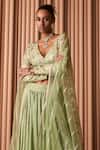 Rishi & Vibhuti_Green Chanderi Embroidery Sequin Flora Embellished Blouse Lehenga Set _Online_at_Aza_Fashions