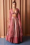 Buy_Rishi and Vibhuti_Pink Chanderi Embroidered Thread V Neck Frost Lehenga Set _at_Aza_Fashions