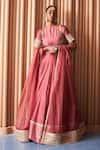 Buy_Rishi and Vibhuti_Pink Organza Embroidered Thread Round Vintage Rose Lehenga Set _Online_at_Aza_Fashions