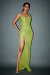 Buy_Itrh_Green Net Crystals Scoop Neck Daffodil Embellished Gown _at_Aza_Fashions