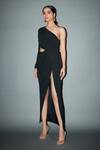 Buy_Itrh_Black Crepe Crystals Asymmetric Layla Embellished Dress _at_Aza_Fashions