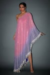 Buy_Itrh_Pink Net Embellished Crystals Asymmetric Neck Becca Ombre Kaftan  _at_Aza_Fashions