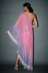 Shop_Itrh_Pink Net Embellished Crystals Asymmetric Neck Becca Ombre Kaftan  _at_Aza_Fashions