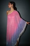 Itrh_Pink Net Embellished Crystals Asymmetric Neck Becca Ombre Kaftan  _Online_at_Aza_Fashions