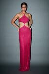 Buy_Itrh_Pink Net Crystals Halter Neck Elisha Embellished Gown _at_Aza_Fashions