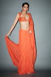 Buy_Itrh_Orange Chiffon Embellished Maddeline Pre-draped Saree With Blouse  _at_Aza_Fashions