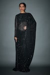 Buy_Itrh_Black Net Embellished Crystals High Neck Gabbriel Saree With Blouse  _at_Aza_Fashions