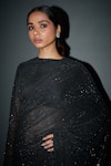 Itrh_Black Net Embellished Crystals High Neck Gabbriel Saree With Blouse  _Online_at_Aza_Fashions