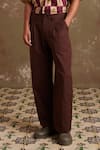 Cord_Brown Linen Solid Kahlo Trouser _Online_at_Aza_Fashions