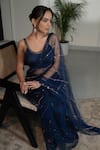 Shop_Saniya Sharma_Blue Modal, Net Crystals Scoop Neck Pre-draped Embellished Saree With Blouse _at_Aza_Fashions