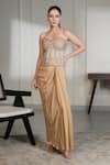 Buy_Saniya Sharma_Gold Corset Organza Embellished Crystal Sweetheart Neck With Draped Skirt _at_Aza_Fashions