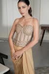 Buy_Saniya Sharma_Gold Corset Organza Embellished Crystal Sweetheart Neck With Draped Skirt _Online_at_Aza_Fashions