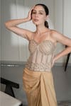 Shop_Saniya Sharma_Gold Corset Organza Embellished Crystal Sweetheart Neck With Draped Skirt _Online_at_Aza_Fashions