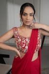 Buy_Saniya Sharma_Red Georgette, Net Embroidery, Pre-draped Saree With Floral Embellished Blouse _Online_at_Aza_Fashions