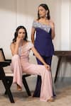 Shop_Saniya Sharma_Blue Double Georgette Embellished Crystals Placement Tunic With Flared Pant _Online_at_Aza_Fashions